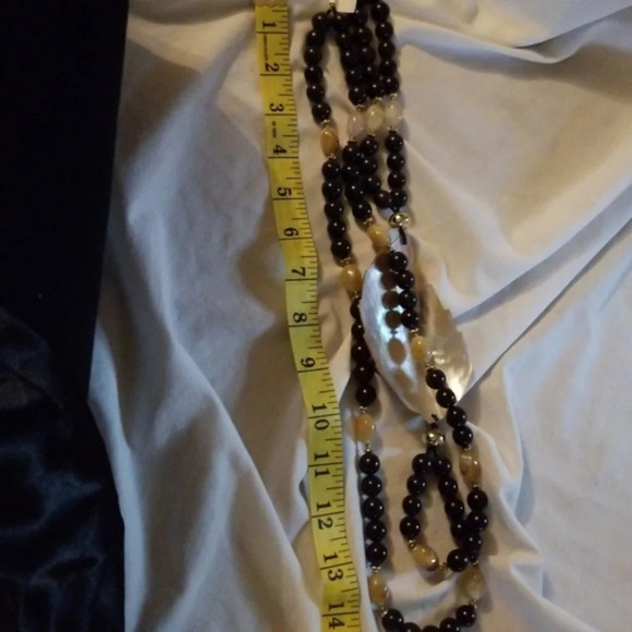 Vintage abalone leaf and agate bead necklace‎ - Picture 6 of 9